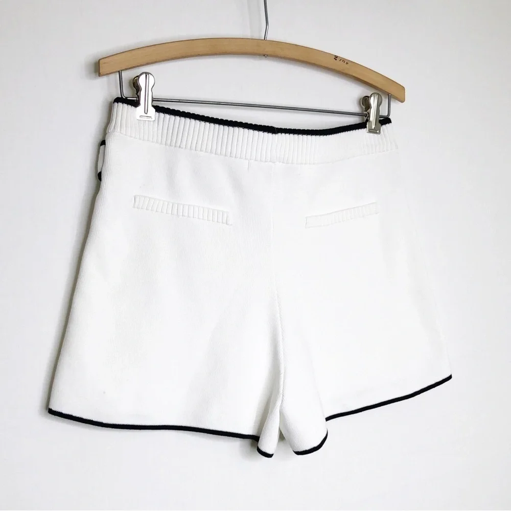 English factory ivory black trim knit shorts